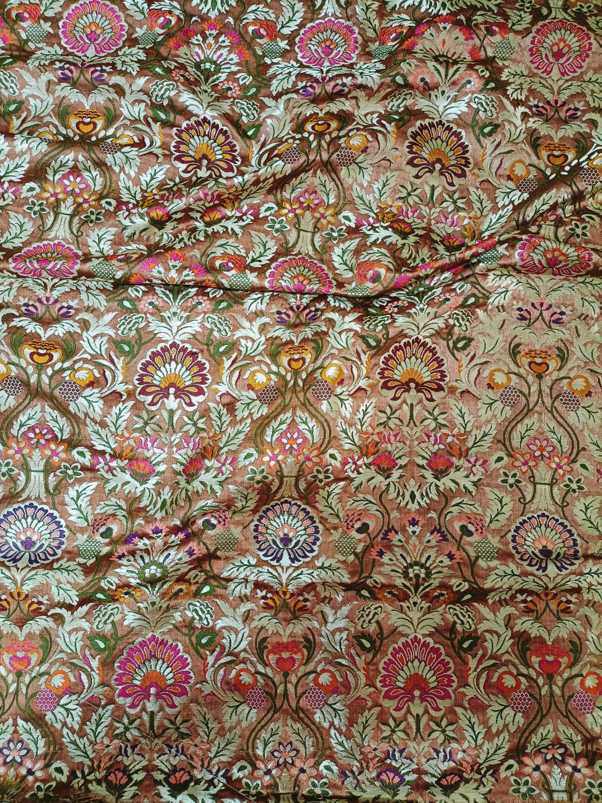 Multicolor Banarasi Kimkhwab Silk Meenakari Fabric  ( 1 Mtr ) - Luxurion World