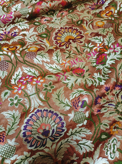 Multicolor Banarasi Kimkhwab Silk Meenakari Fabric  ( 1 Mtr ) - Luxurion World