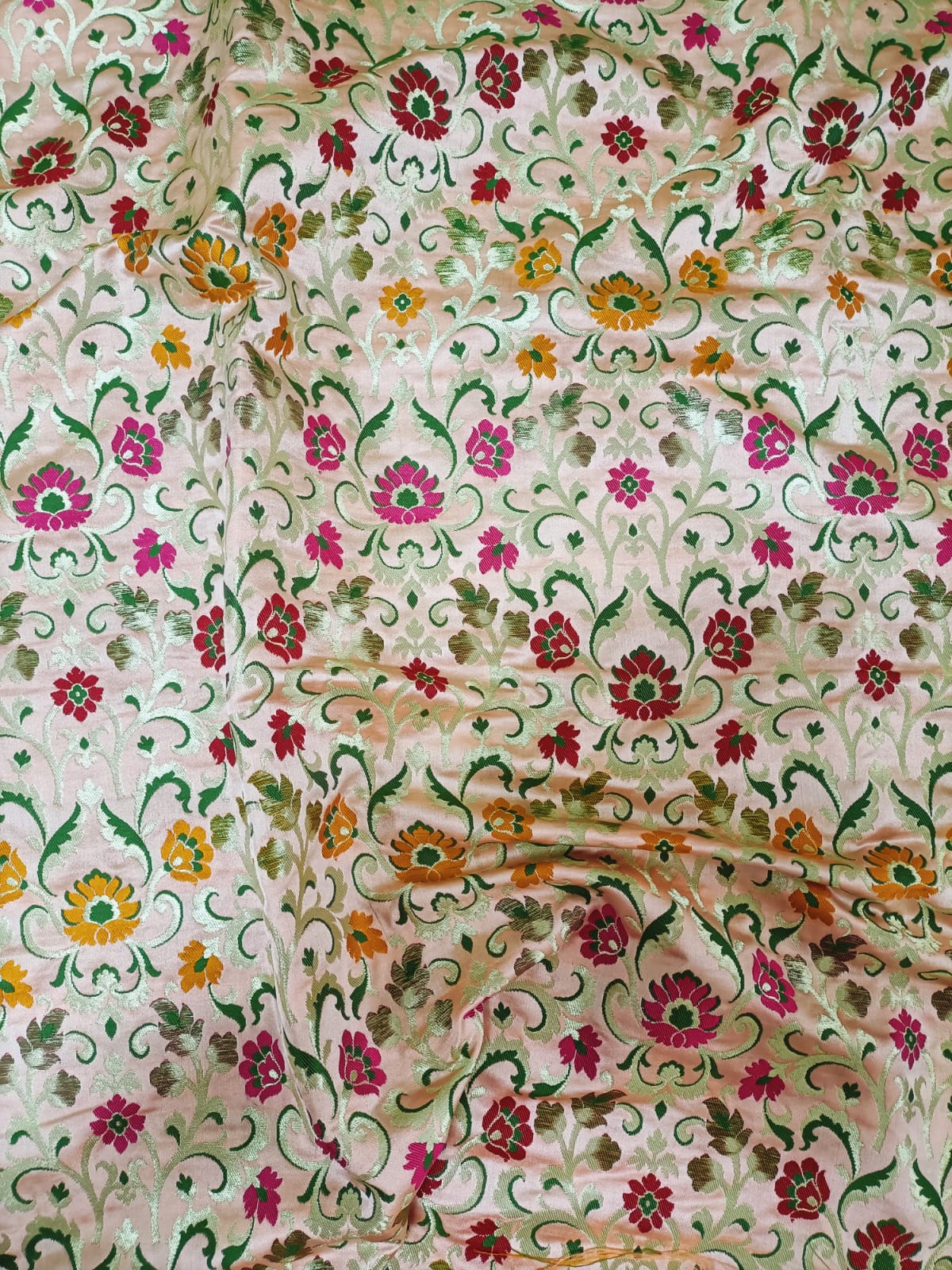 Pastel Banarasi Kimkhwab Silk Meenakari Fabric  ( 0.8 Mtr ) - Luxurion World