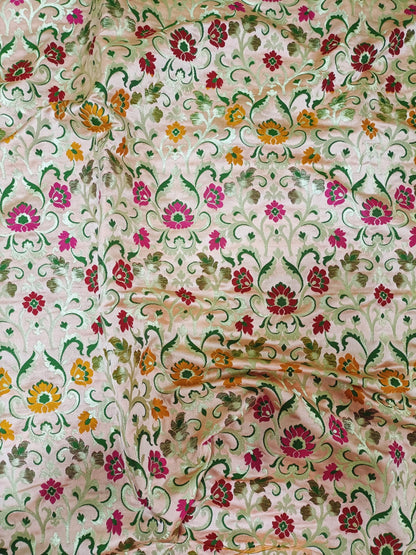 Pastel Banarasi Kimkhwab Silk Meenakari Fabric  ( 0.8 Mtr ) - Luxurion World