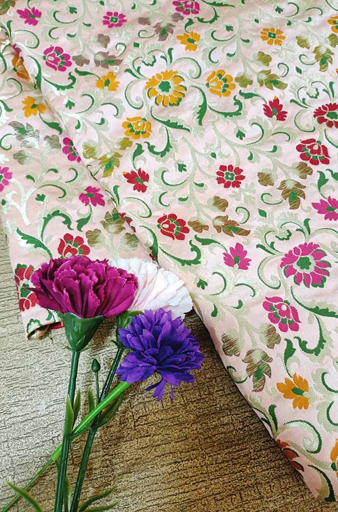 Pastel Banarasi Kimkhwab Silk Meenakari Fabric  ( 0.8 Mtr )