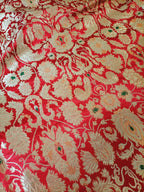 Red Banarasi Kimkhwab Silk Meenakari Fabric  ( 1 Mtr ) - Luxurion World