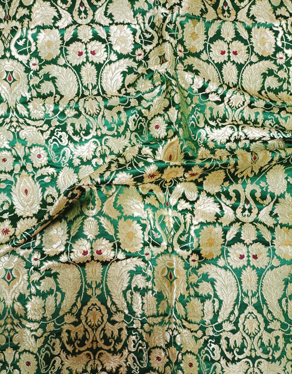 Green Banarasi Kimkhwab Silk Meenakari Fabric  ( 1 Mtr ) - Luxurion World
