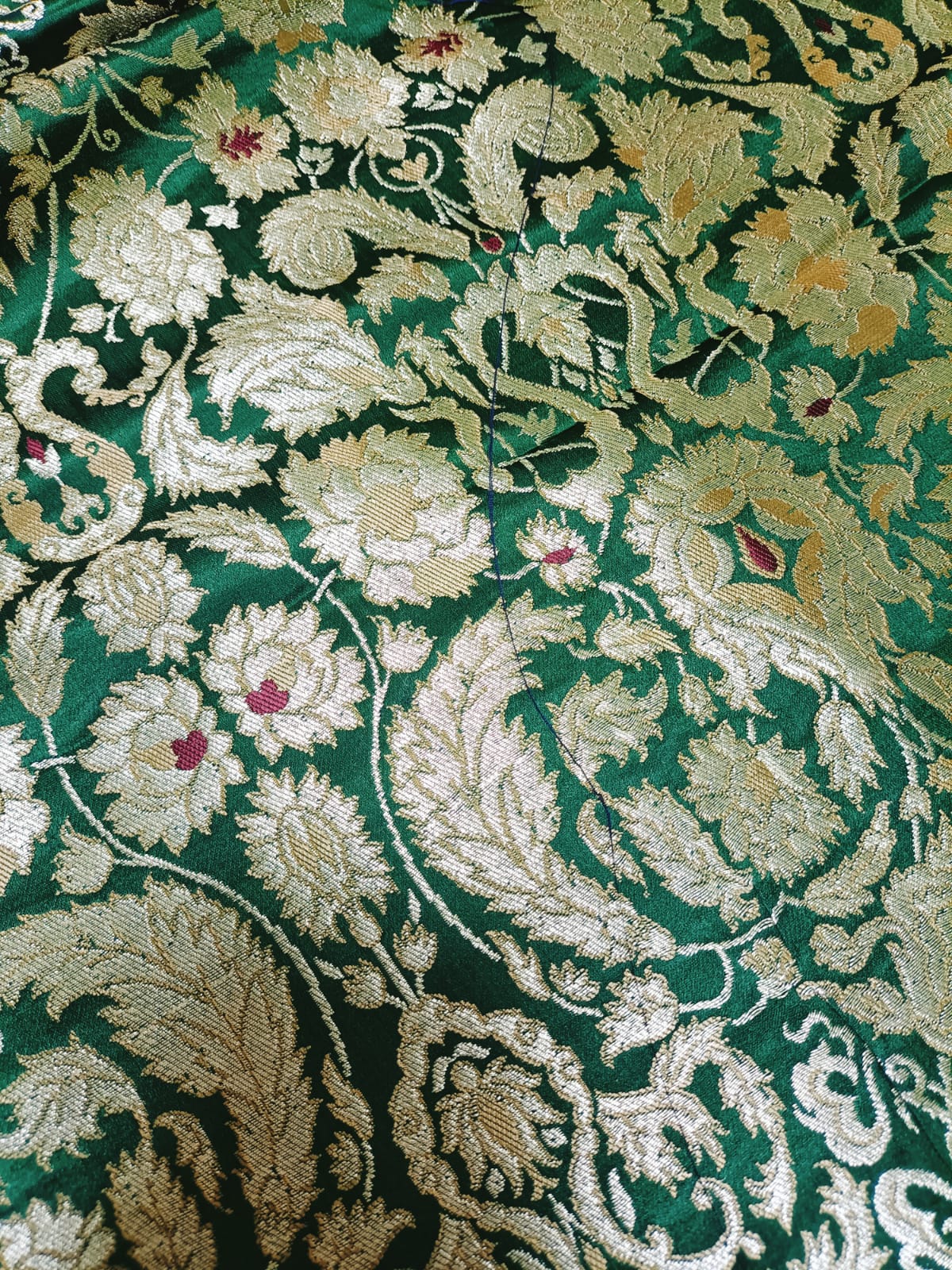 Green Banarasi Kimkhwab Silk Meenakari Fabric  ( 1 Mtr ) - Luxurion World
