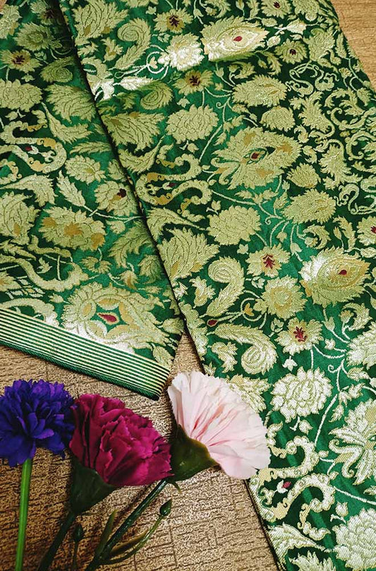 Green Banarasi Kimkhwab Silk Meenakari Fabric  ( 1 Mtr ) - Luxurion World