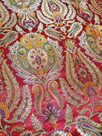 Red Banarasi Kimkhwab Silk Meenakari Fabric  ( 1 Mtr ) - Luxurion World