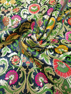 Black Banarasi Kimkhwab Silk Meenakari Fabric  ( 1 Mtr ) - Luxurion World
