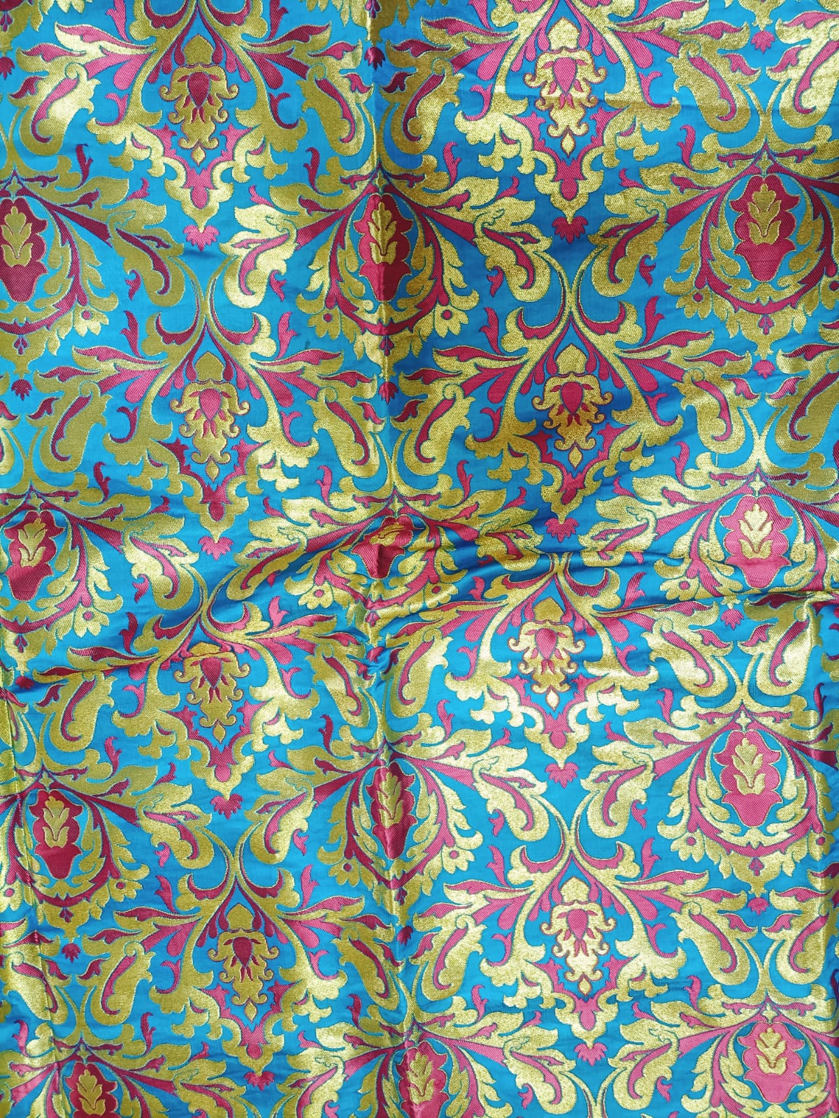 Blue Banarasi Kimkhwab Silk Meenakari Fabric  ( 1.5 Mtr ) - Luxurion World