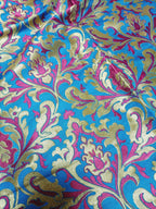 Blue Banarasi Kimkhwab Silk Meenakari Fabric  ( 1.5 Mtr ) - Luxurion World