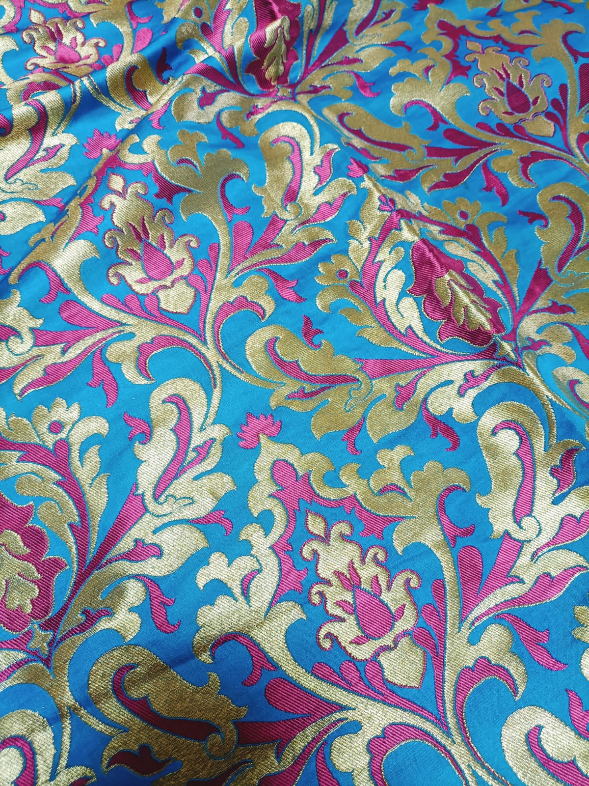 Blue Banarasi Kimkhwab Silk Meenakari Fabric  ( 1.5 Mtr ) - Luxurion World