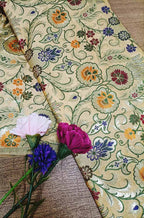 Pastel Banarasi Kimkhwab Silk Meenakari Fabric ( 1 Mtr ) - Luxurion World