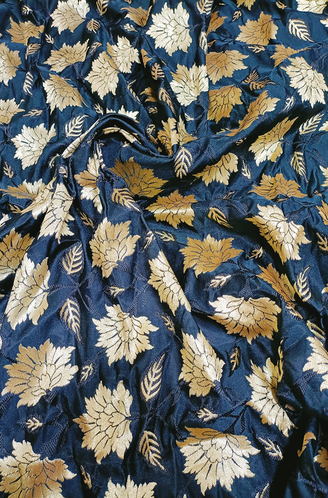 Black Banarasi Silk Fabric (0.8 Mtr) - Luxurion World
