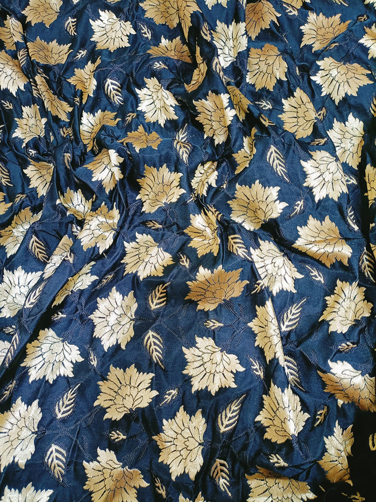 Black Banarasi Silk Fabric (0.8 Mtr) - Luxurion World