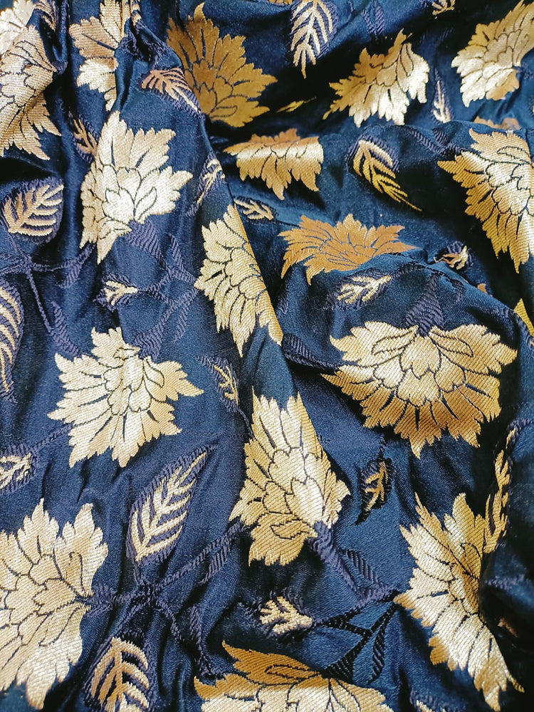 Black Banarasi Silk Fabric (0.8 Mtr)