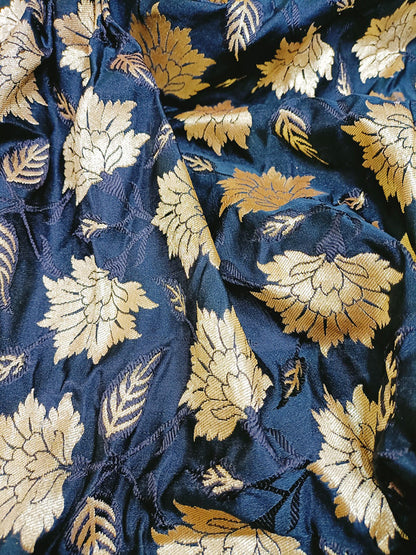 Black Banarasi Silk Fabric (0.8 Mtr) - Luxurion World