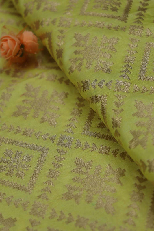 Green Banarasi Silk Patola Design Fabric ( 1 Mtr ) - Luxurion World