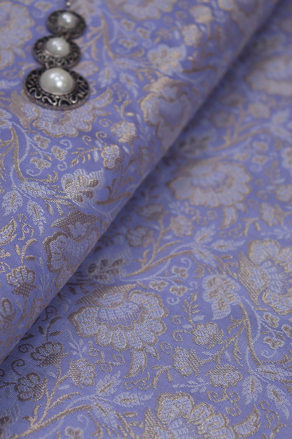 Purple Banarasi Brocade Silk Fabric (  1 Mtr ) - Luxurion World