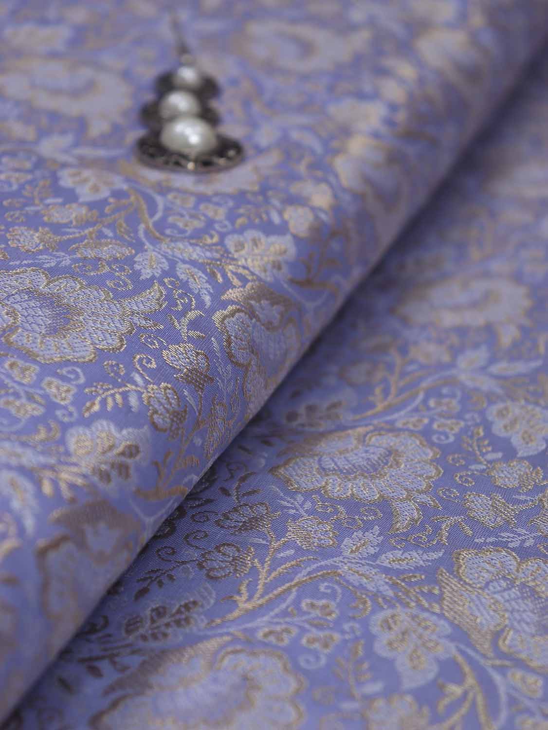 Purple Banarasi Brocade Silk Fabric (  1 Mtr ) - Luxurion World