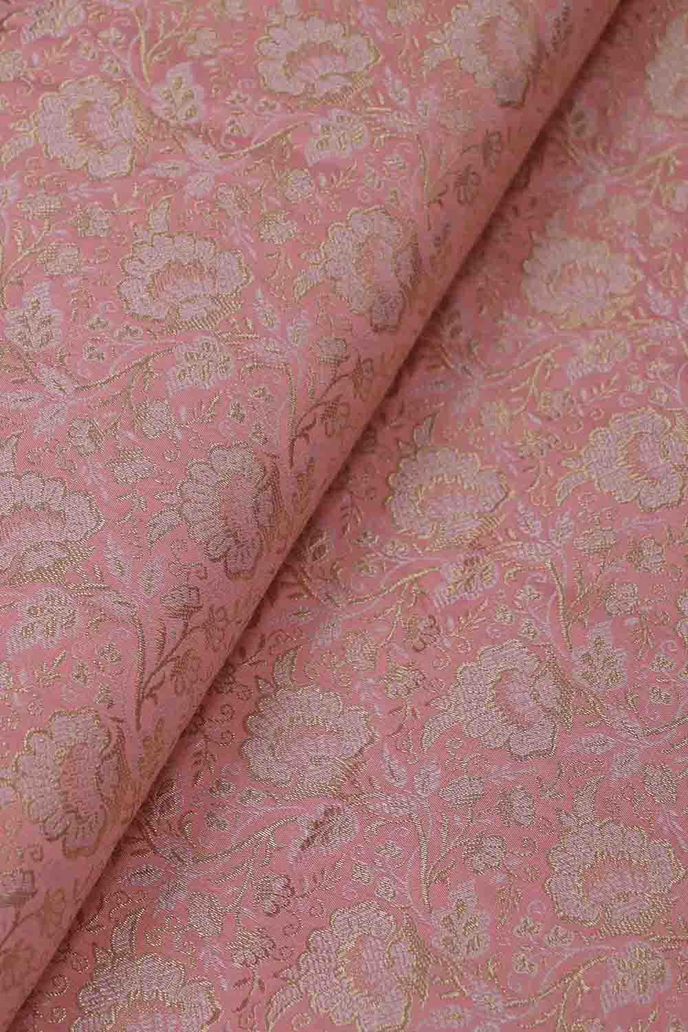 Pink Banarasi Brocade Silk Fabric (  1 Mtr ) - Luxurion World