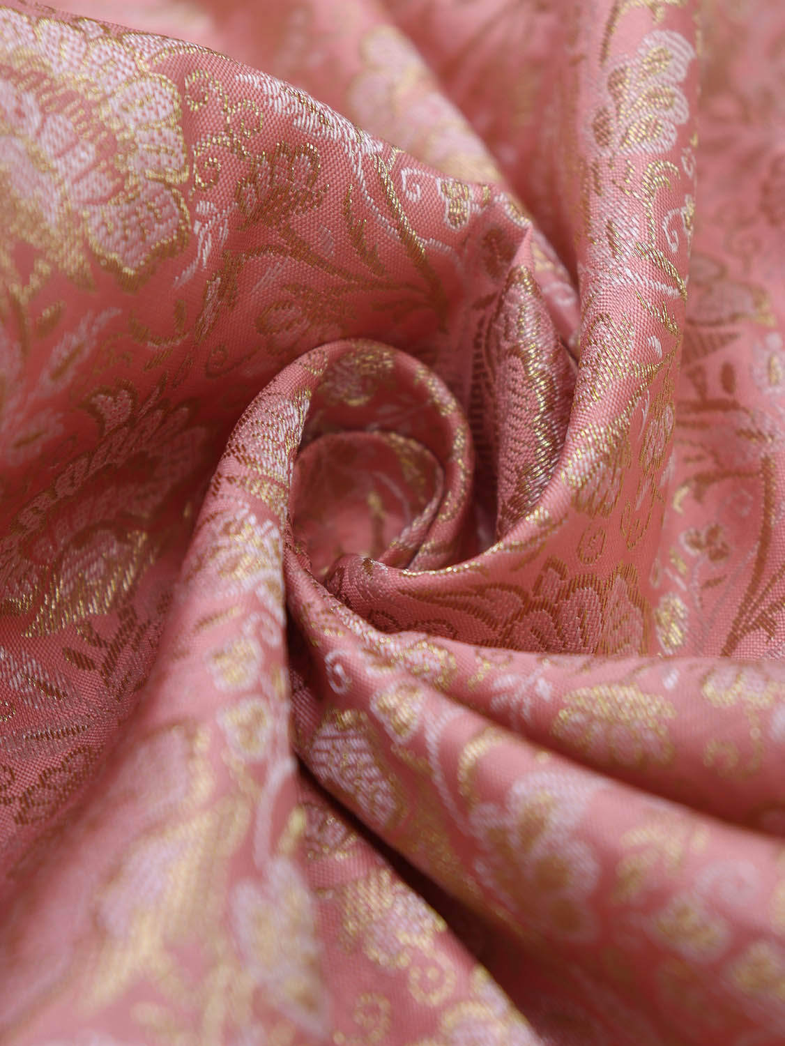 Pink Banarasi Brocade Silk Fabric (  1 Mtr ) - Luxurion World