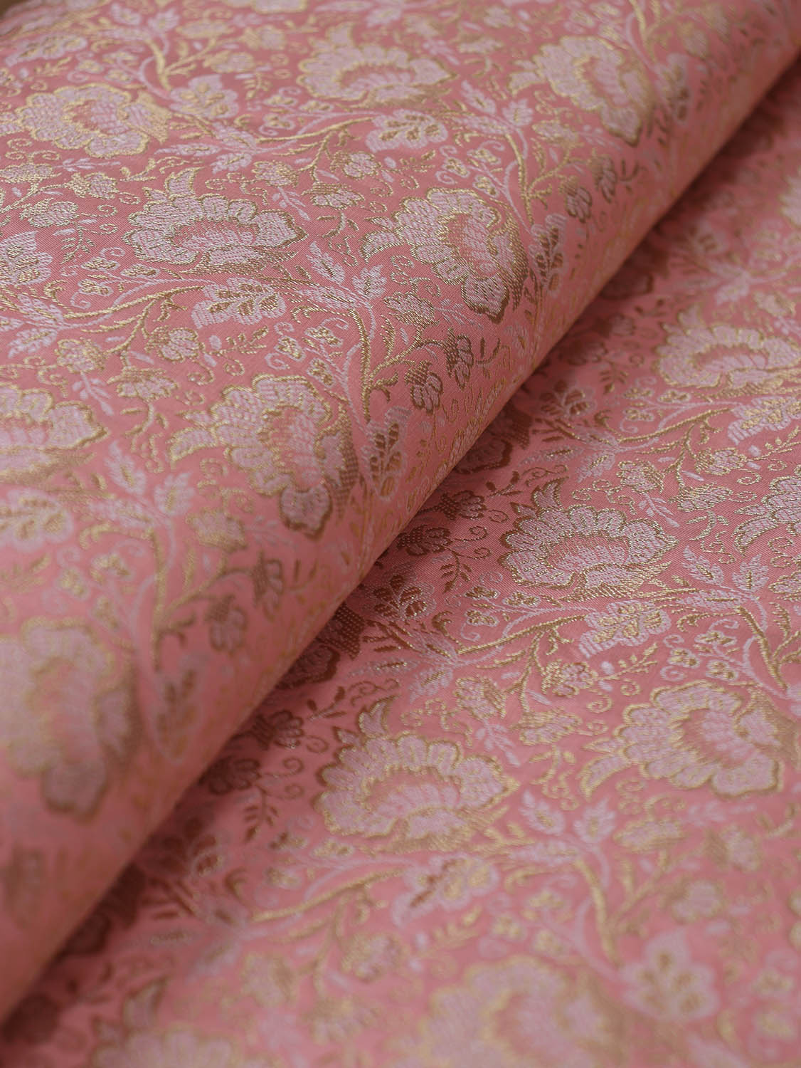 Pink Banarasi Brocade Silk Fabric (  1 Mtr ) - Luxurion World