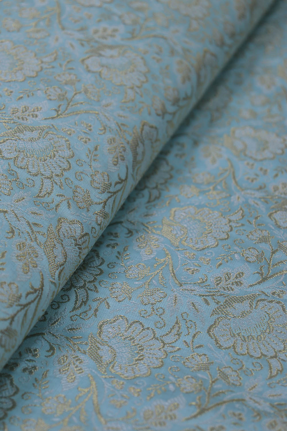Blue Banarasi Silk Brocade Fabric (0.75 Mtr ) - Luxurion World
