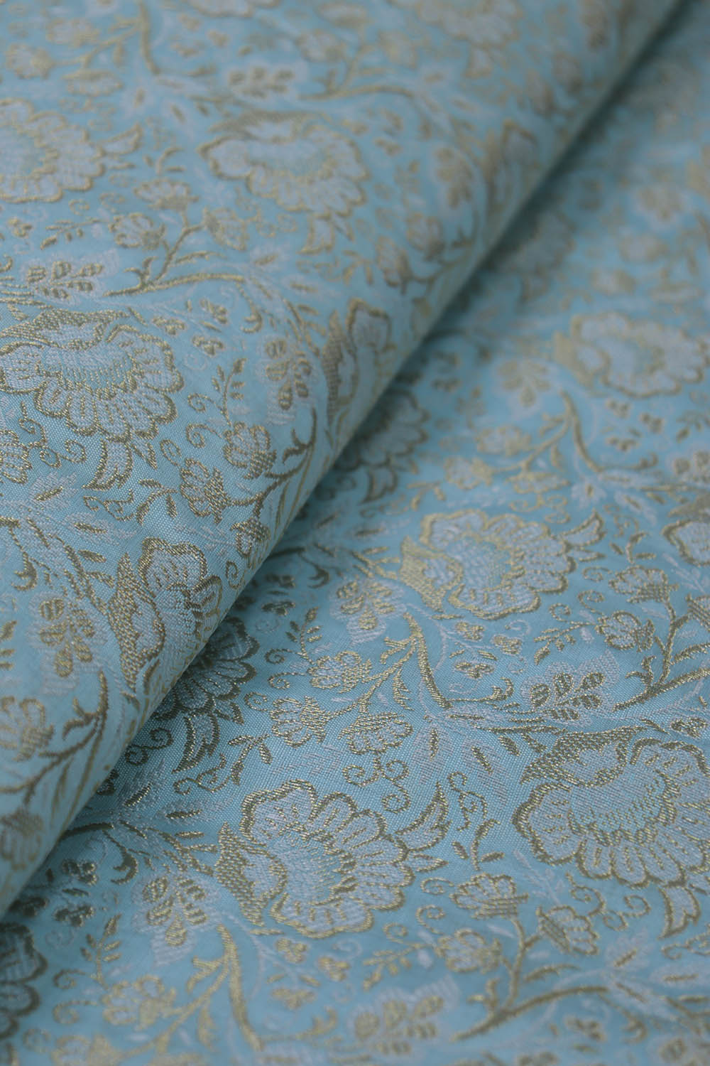 Blue Banarasi Silk Brocade Fabric (1 Mtr ) - Luxurion World