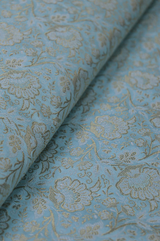 Blue Banarasi Silk Brocade Fabric (1 Mtr ) - Luxurion World