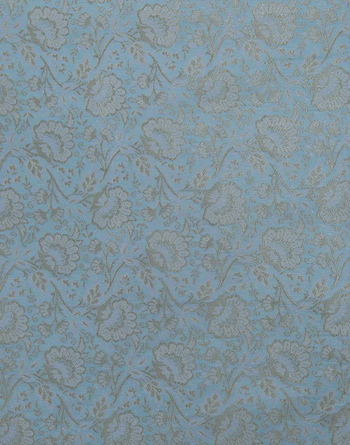 Blue Banarasi Silk Brocade Fabric (1 Mtr ) - Luxurion World