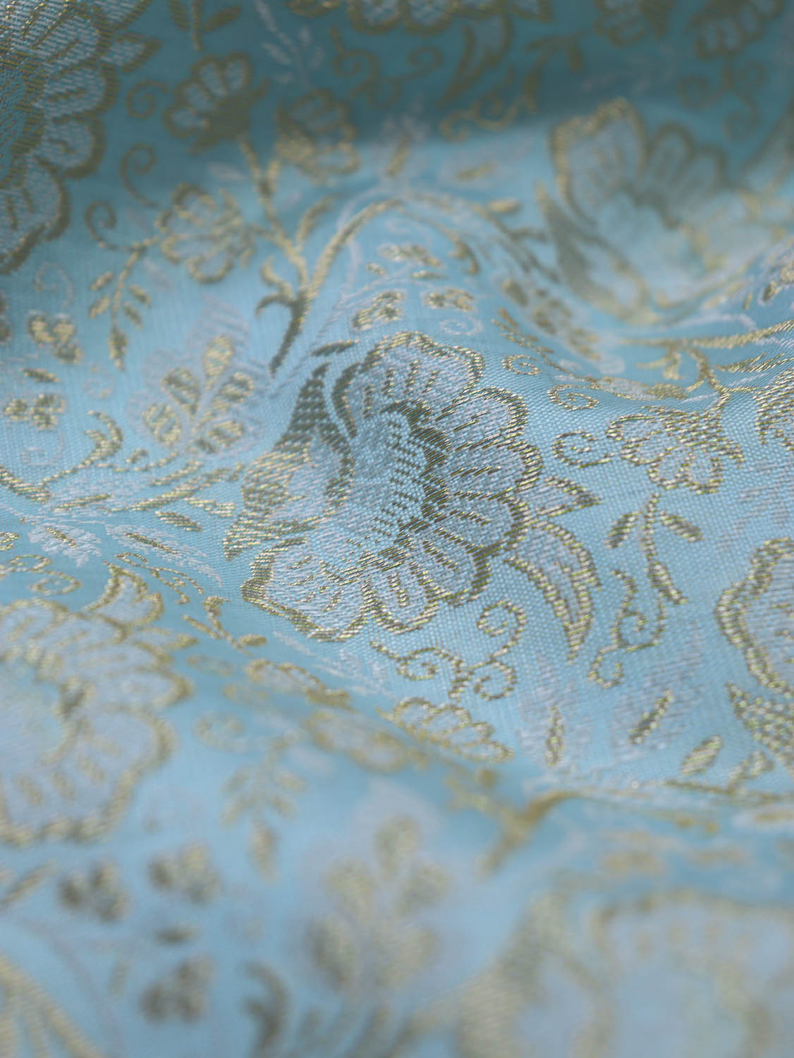 Blue Banarasi Silk Brocade Fabric (1 Mtr ) - Luxurion World