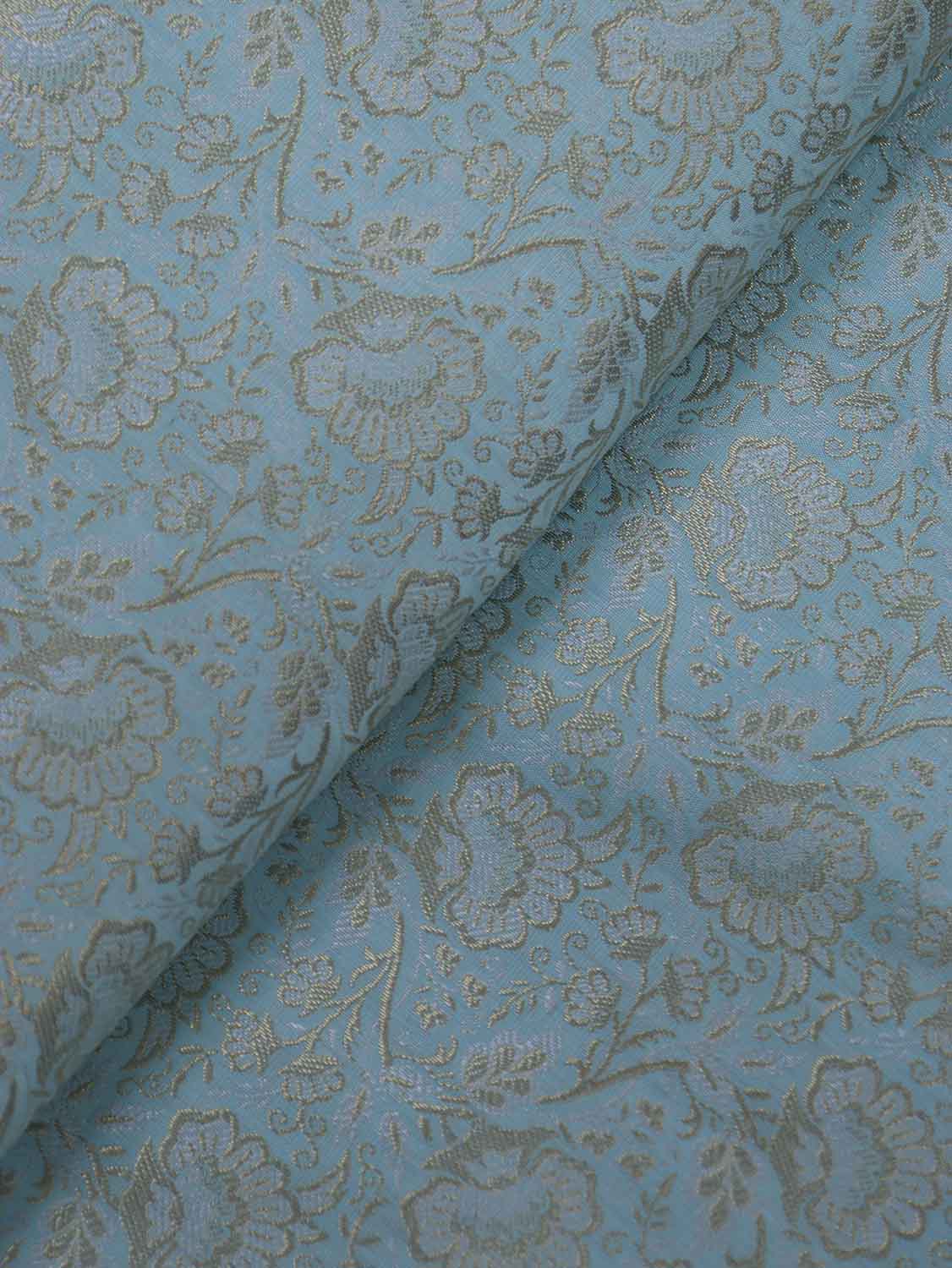 Blue Banarasi Silk Brocade Fabric (1 Mtr ) - Luxurion World