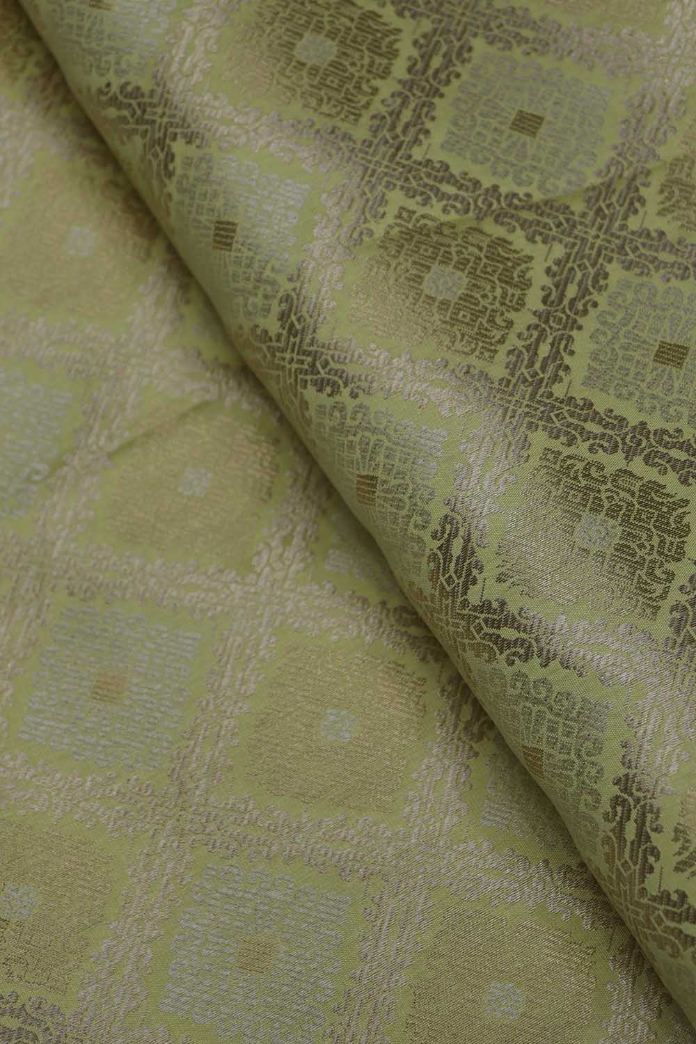 Yellow Banarasi Brocade Silk Fabric ( 1 Mtr ) - Luxurion World