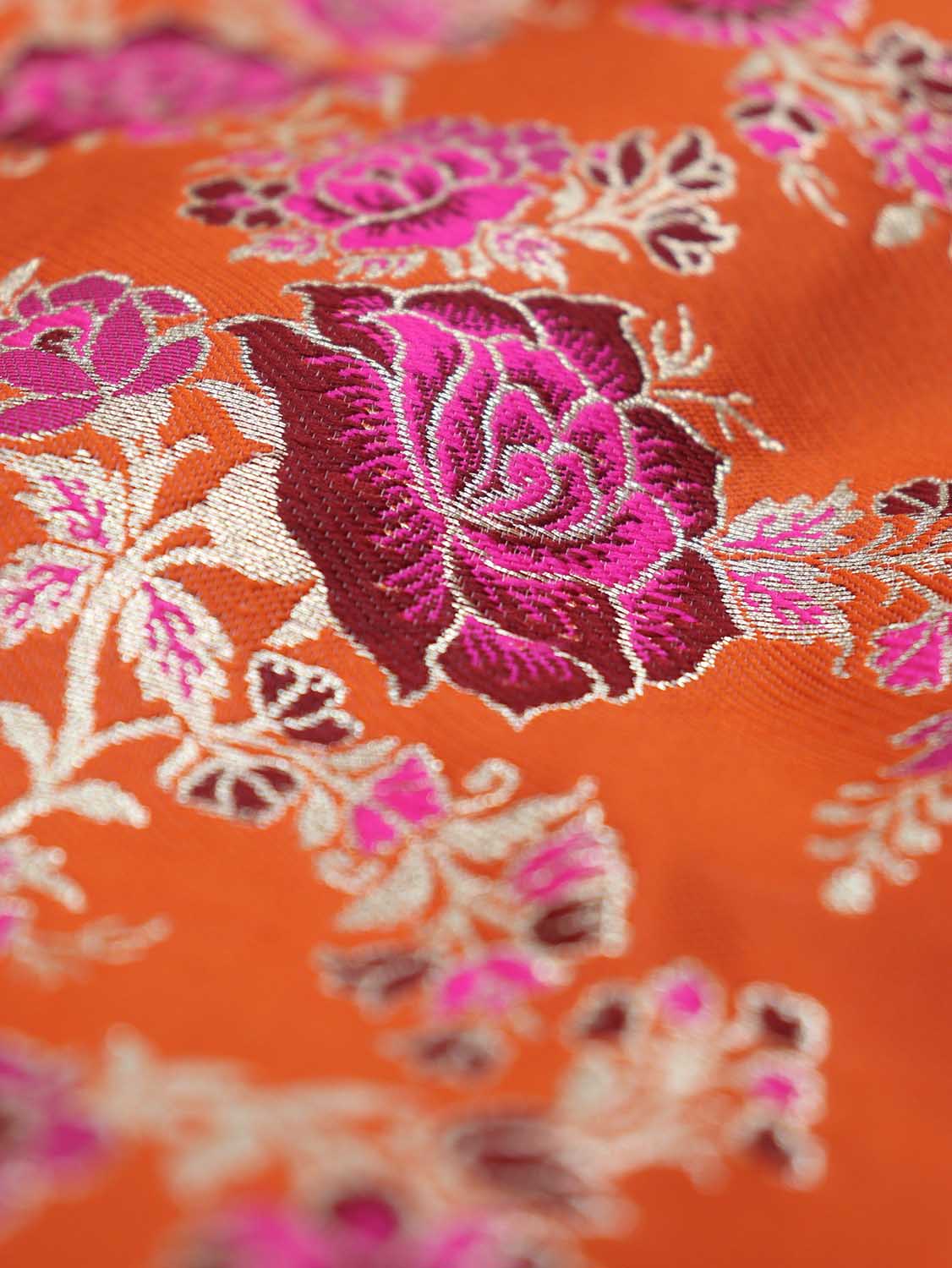 Stunning Orange Banarasi Silk Meenakari Fabric - 1.5 Mtr - Luxurion World
