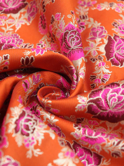 Stunning Orange Banarasi Silk Meenakari Fabric - 1.5 Mtr - Luxurion World