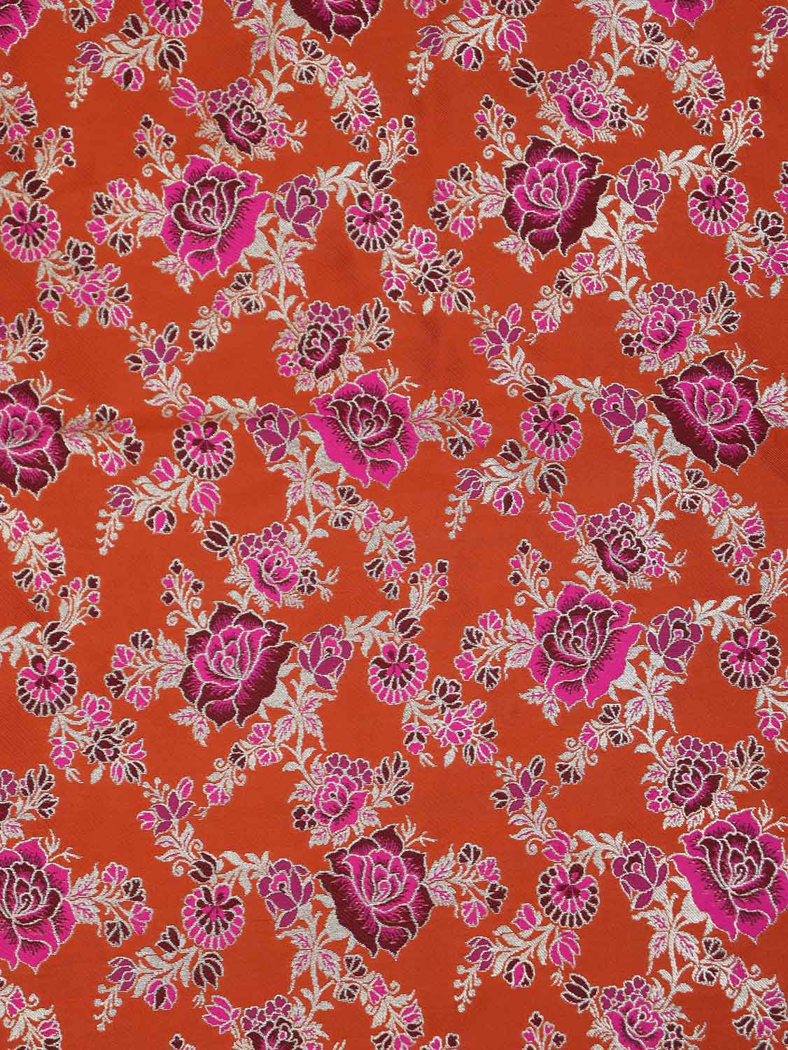 Stunning Orange Banarasi Silk Meenakari Fabric - 1.5 Mtr - Luxurion World