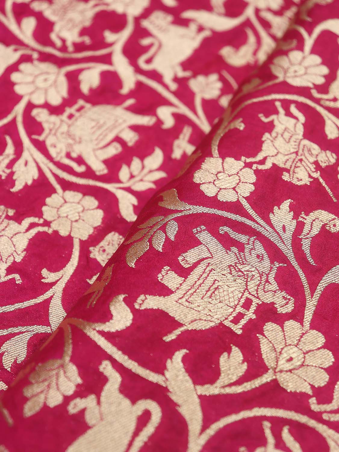 Pink Banarasi Silk Shikargah Fabric ( 2.5 Mtr ) - Luxurion World