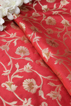 Red Banarasi Silk Fabric (  1 Mtr ) - Luxurion World