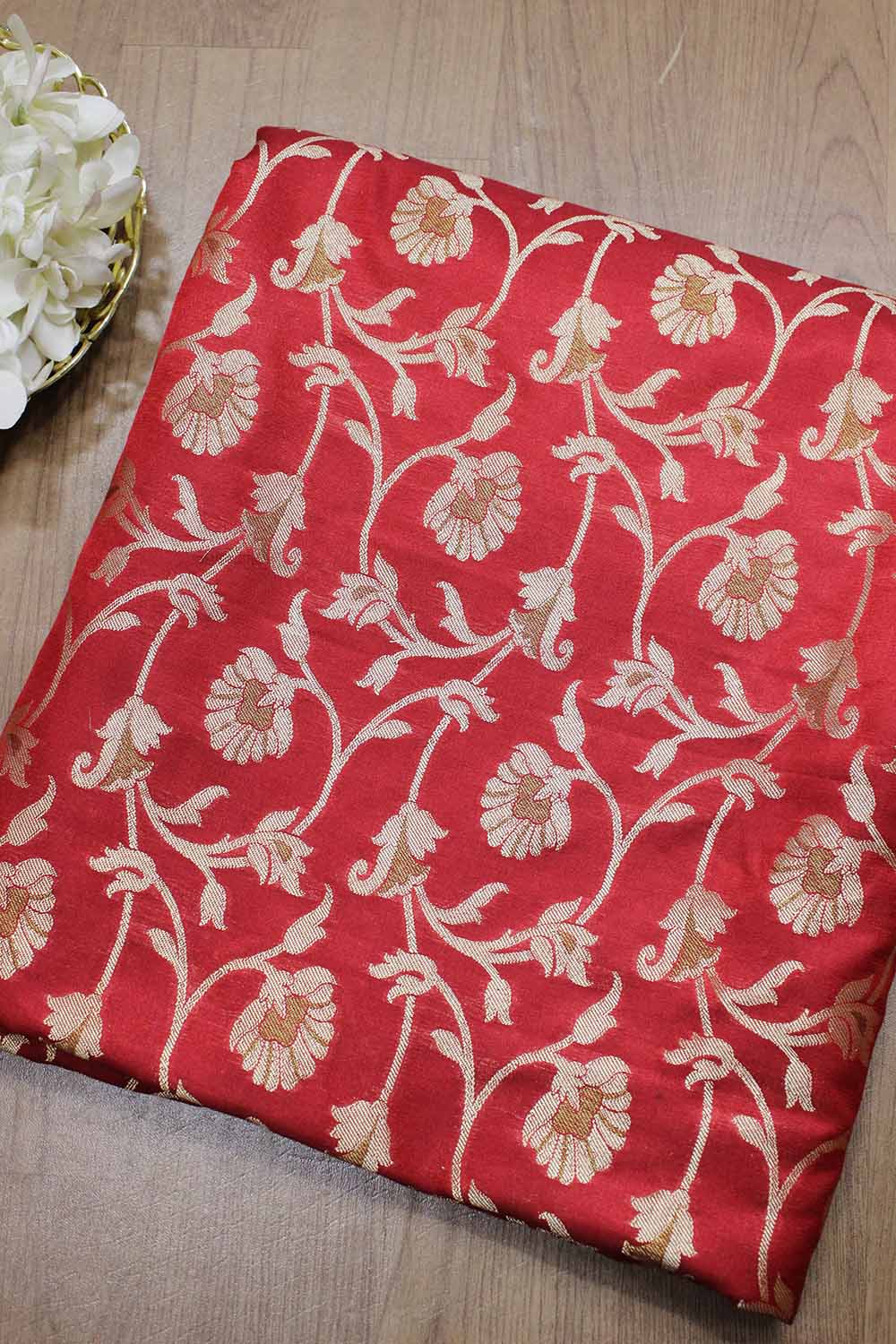 Red Banarasi Silk Fabric (  1 Mtr )