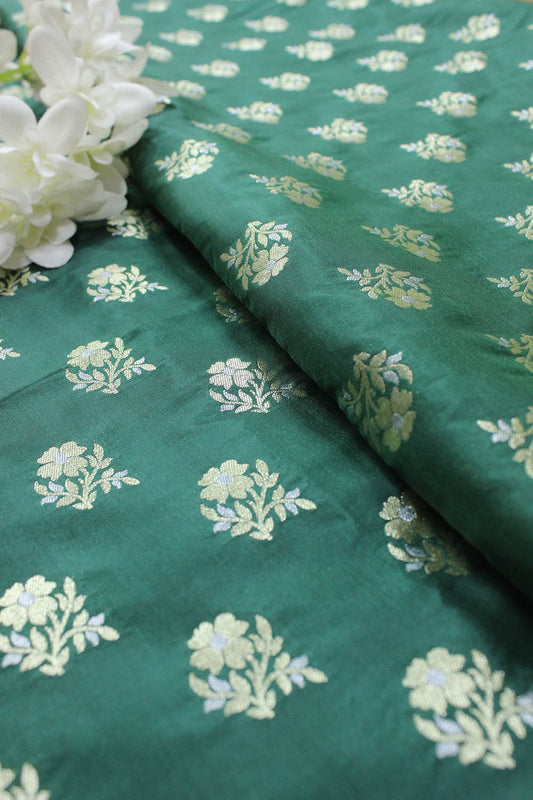 Green Banarasi Silk Fabric ( 1 Mtr ) - Luxurion World