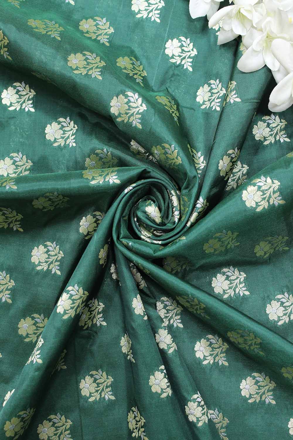 Green Banarasi Silk Fabric ( 1 Mtr ) - Luxurion World