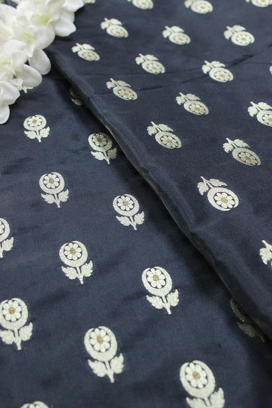 Black Banarasi Silk Fabric (  1 Mtr ) - Luxurion World