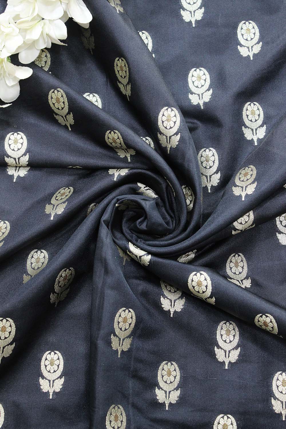 Black Banarasi Silk Fabric (  1 Mtr ) - Luxurion World