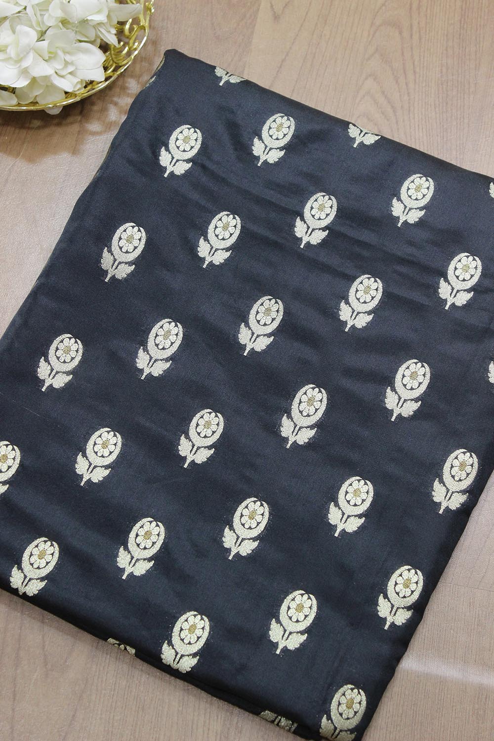 Black Banarasi Silk Fabric (  1 Mtr ) - Luxurion World
