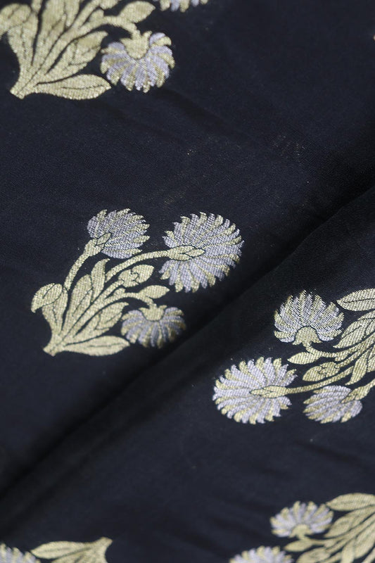 Black Banarasi Silk Fabric ( 1 Mtr ) - Luxurion World