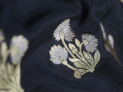 Black Banarasi Silk Fabric ( 1 Mtr ) - Luxurion World
