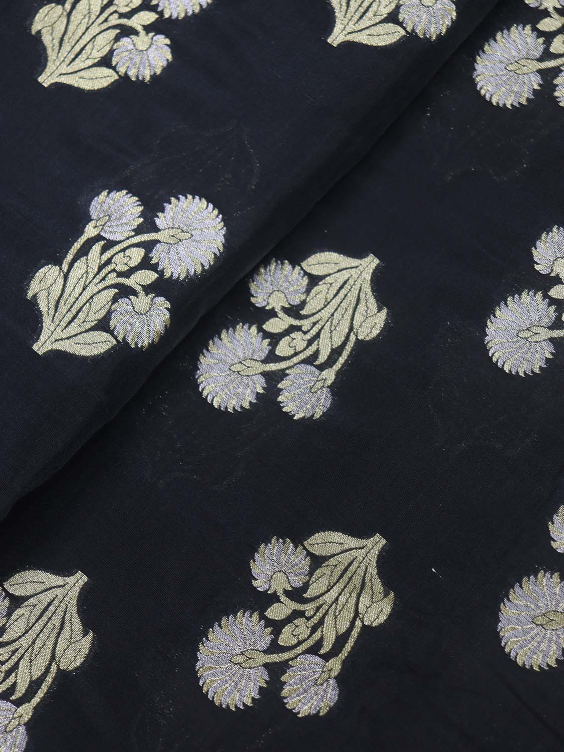 Black Banarasi Silk Fabric ( 1 Mtr ) - Luxurion World