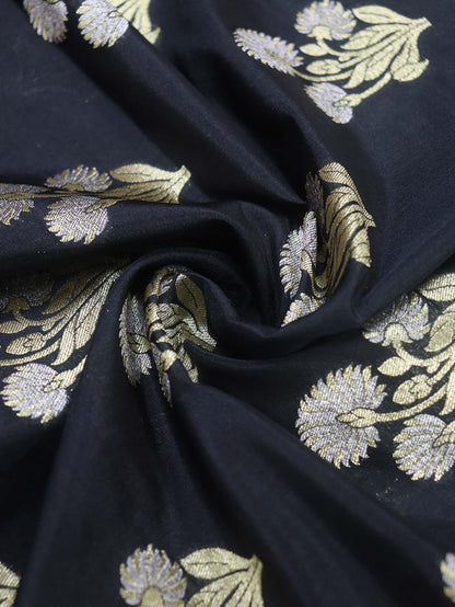 Black Banarasi Silk Fabric ( 1 Mtr ) - Luxurion World