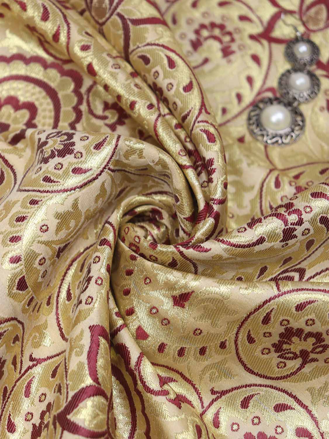 Pastel Banarasi Kimkhwab Silk Meenakari Fabric ( 1 Mtr ) - Luxurion World