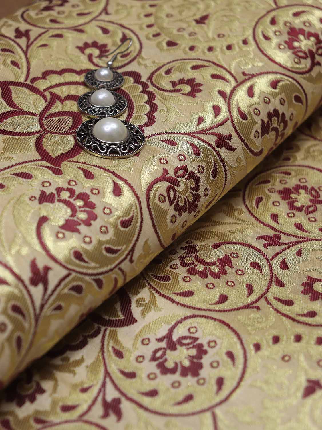 Pastel Banarasi Kimkhwab Silk Meenakari Fabric ( 1 Mtr ) - Luxurion World