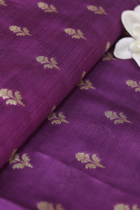 Exquisite Pure Purple Banarasi Chiniya Silk Fabric ( 1 Mtr )